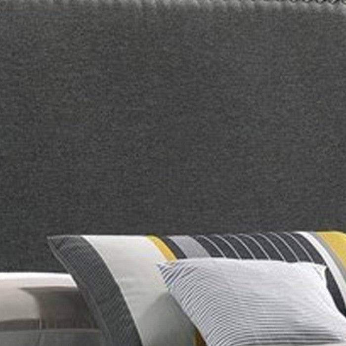 Fabric Upholstered Wooden Queen Size Bed with Nailhead Trims, Gray