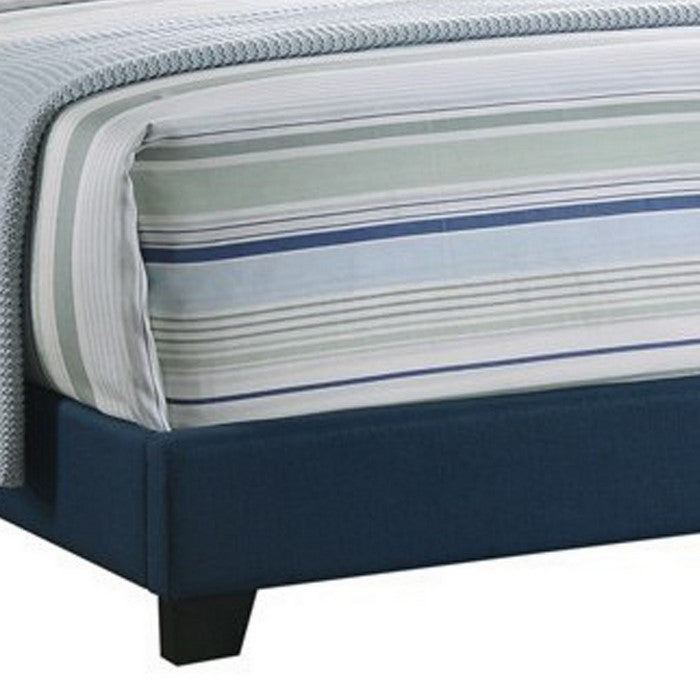 Fabric Upholstered Wooden Demi Wing Full Bed with Camelback Headboard, Blue