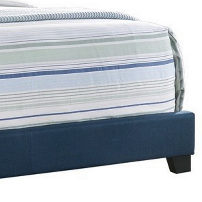 Fabric Upholstered Demi Wing Eastern King Bed with Camelback Headboard,Blue