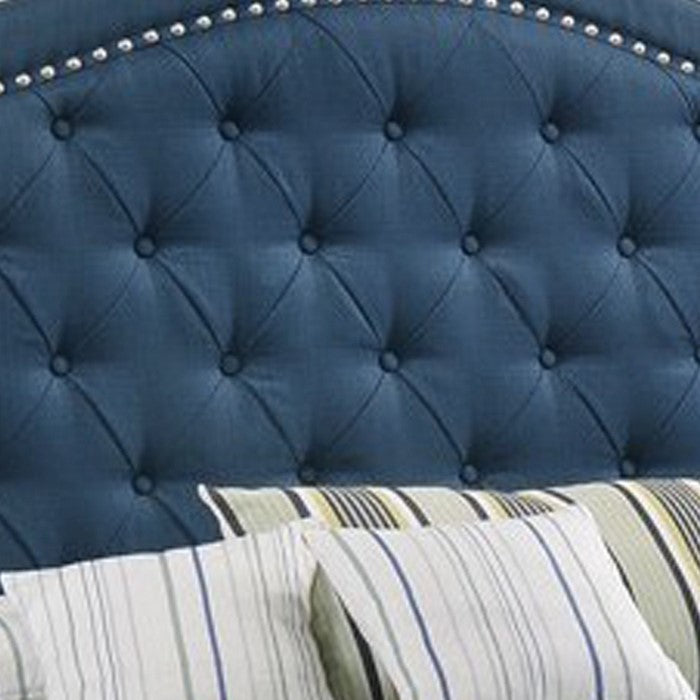 Fabric Upholstered Demi Wing Eastern King Bed with Camelback Headboard,Blue
