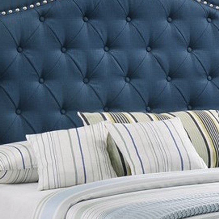 Fabric Upholstered Wooden Demi Wing Queen Bed with Camelback Headboard,Blue