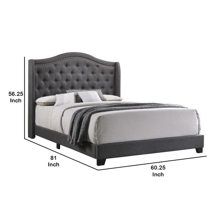 Fabric Upholstered Wooden Demi Wing Full Bed with Camelback Headboard, Gray
