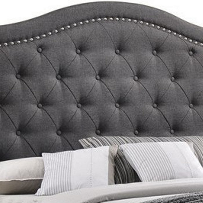 Fabric Upholstered Demi Wing Eastern King Bed with Camelback Headboard,Gray