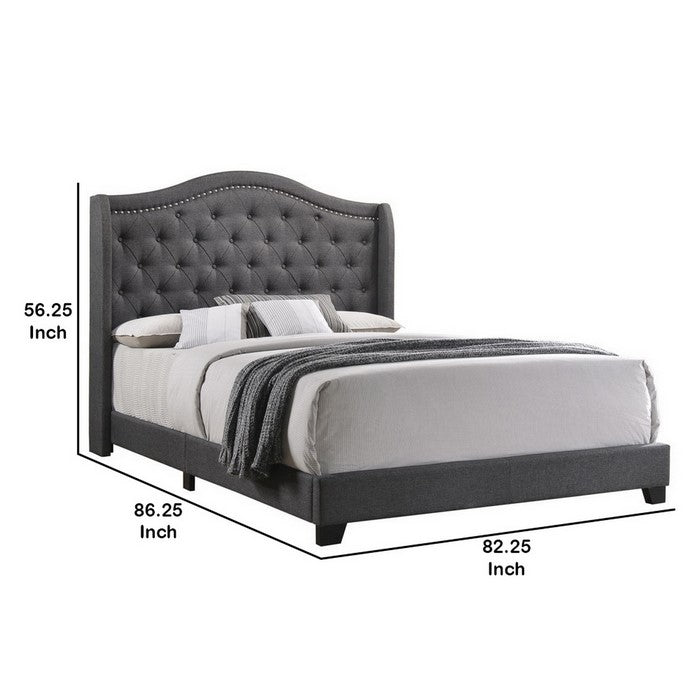Fabric Upholstered Demi Wing Eastern King Bed with Camelback Headboard,Gray