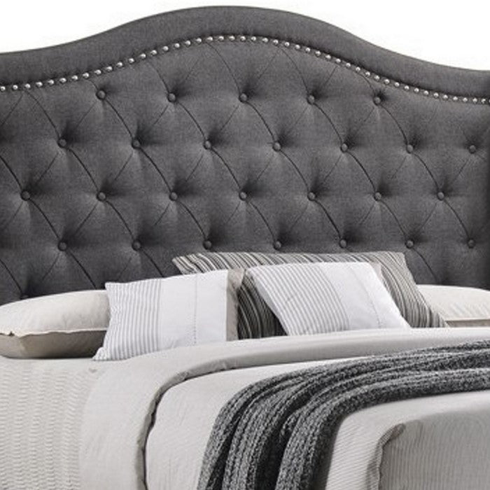Fabric Upholstered Wooden Demi Wing Queen Bed with Camelback Headboard,Gray