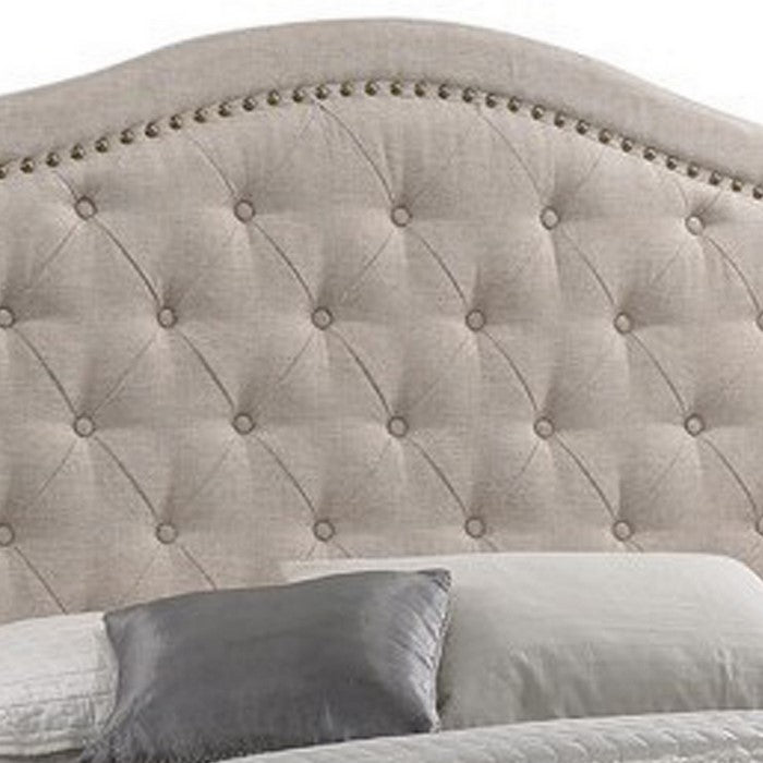 Fabric Upholstered Wooden Demi Wing Full Bed with Camelback Headboard,Beige