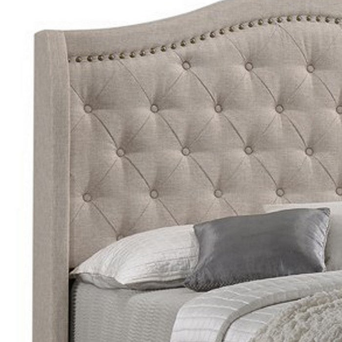 Fabric Upholstered Wooden Demi Wing Full Bed with Camelback Headboard,Beige