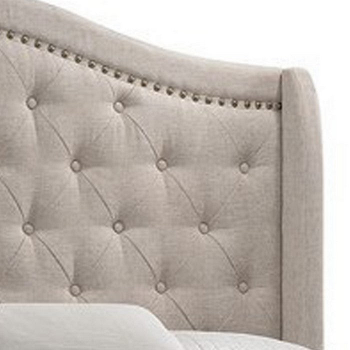 Fabric Upholstered Eastern King Bed with Camelback Headboard, Beige