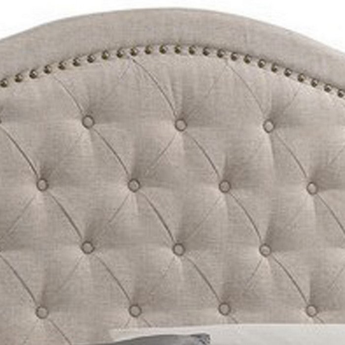 Fabric Upholstered Eastern King Bed with Camelback Headboard, Beige
