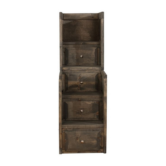 Wooden Modern Style 4 Drawer Stairway Chest with Open Top Shelf, Brown