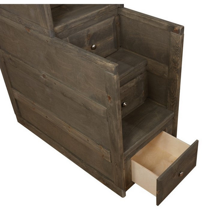 Wooden Modern Style 4 Drawer Stairway Chest with Open Top Shelf, Brown