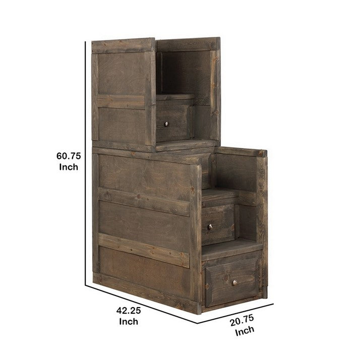 Wooden Modern Style 4 Drawer Stairway Chest with Open Top Shelf, Brown