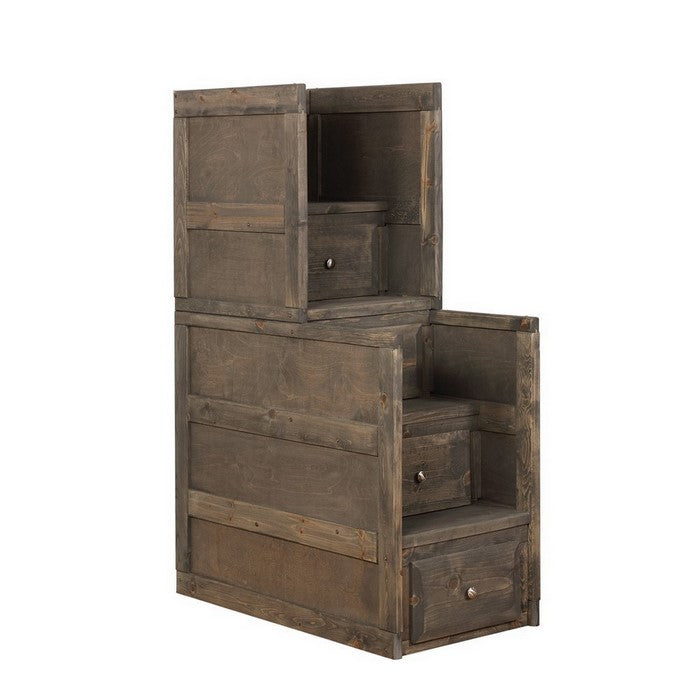 Wooden Modern Style 4 Drawer Stairway Chest with Open Top Shelf, Brown
