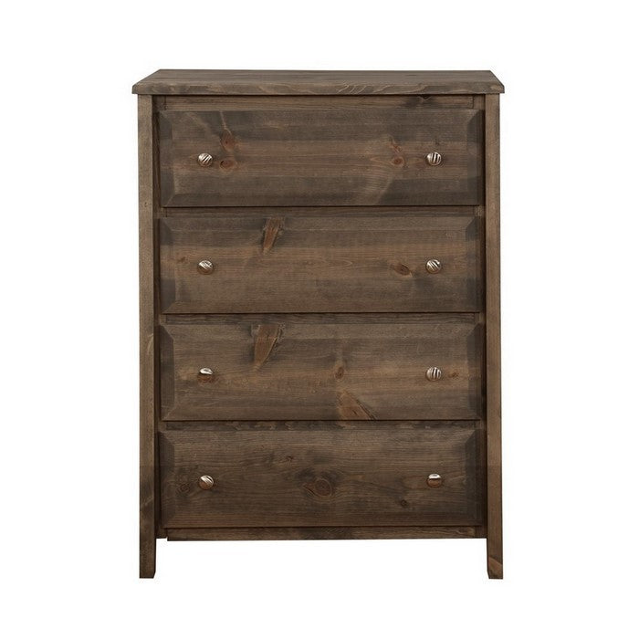 Transitional Style Wooden Chest with 4 Drawer Setup and Tapered Legs, Brown