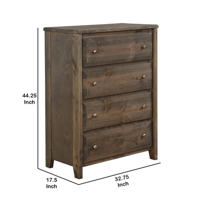 Transitional Style Wooden Chest with 4 Drawer Setup and Tapered Legs, Brown