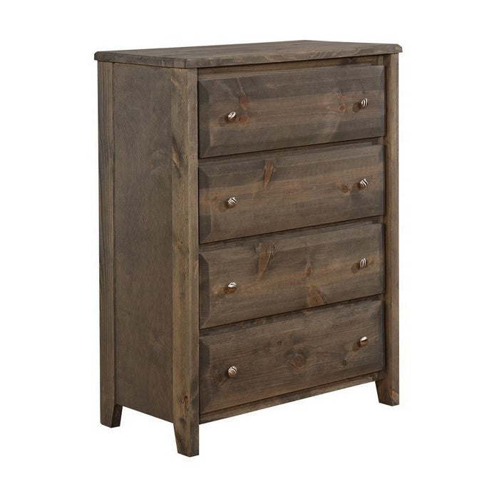 Transitional Style Wooden Chest with 4 Drawer Setup and Tapered Legs, Brown