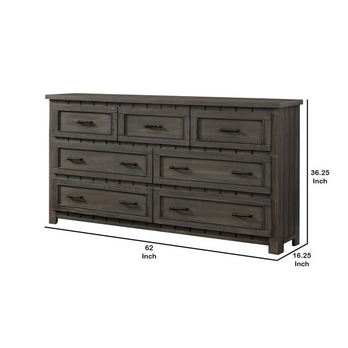 Contemporary Style Wooden Dresser with 7 Pull Out Drawers, Brown