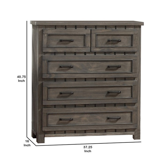 Contemporary Style Wooden Chest with 5 Pull Out Drawers, Brown