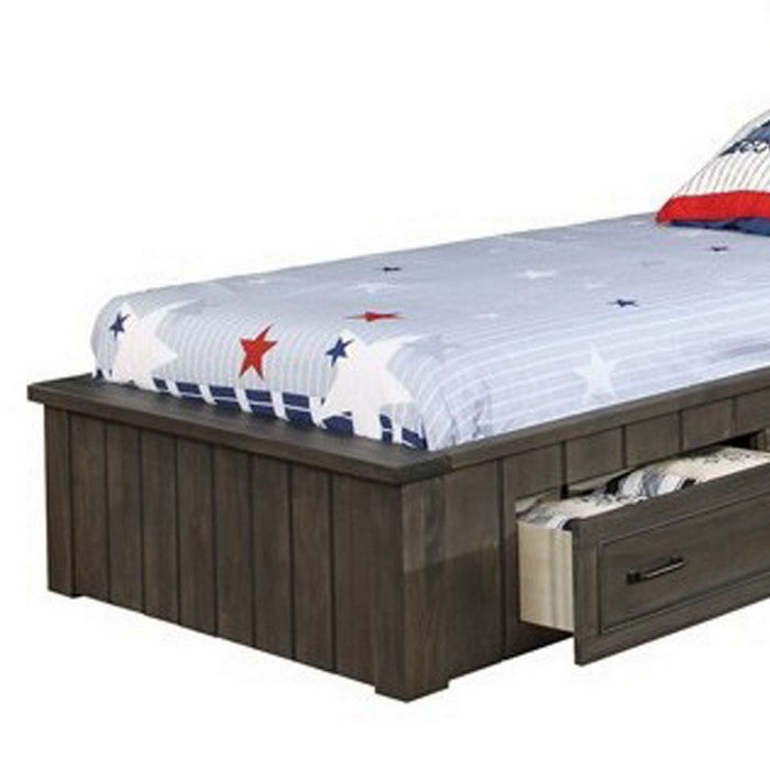 Contemporary Style Wooden Twin Corner Bed with Bottom Side Drawers, Brown