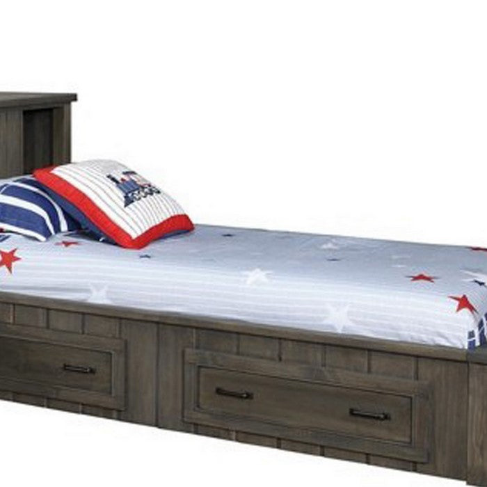 Contemporary Style Wooden Twin Corner Bed with Bottom Side Drawers, Brown