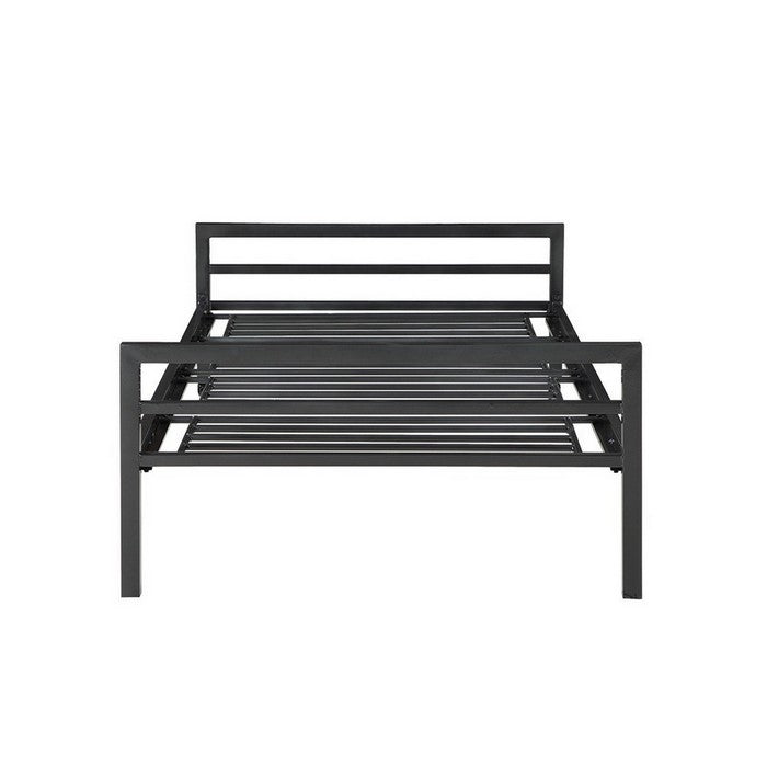 Traditional Metal Twin Bed with Railed Headboard and Footboard, Black