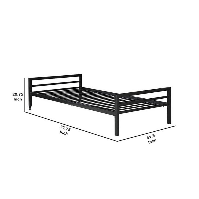 Traditional Metal Twin Bed with Railed Headboard and Footboard, Black