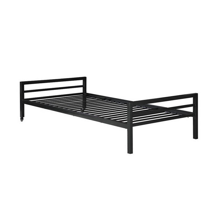 Traditional Metal Twin Bed with Railed Headboard and Footboard, Black