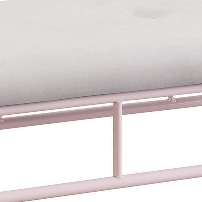 Metal Bench with Padded Seating and Scrolled Accents, Pink and Gray