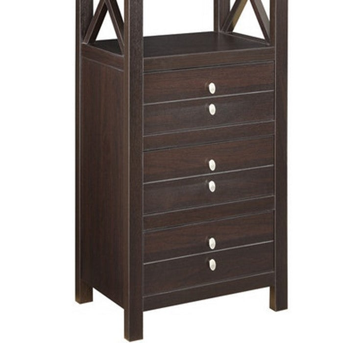 Freestanding Wooden Media Tower with 3 Drawers and 2 Shelves, Brown