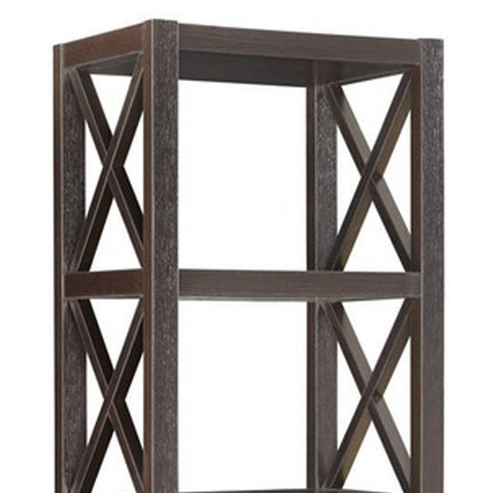 Freestanding Wooden Media Tower with 3 Drawers and 2 Shelves, Brown