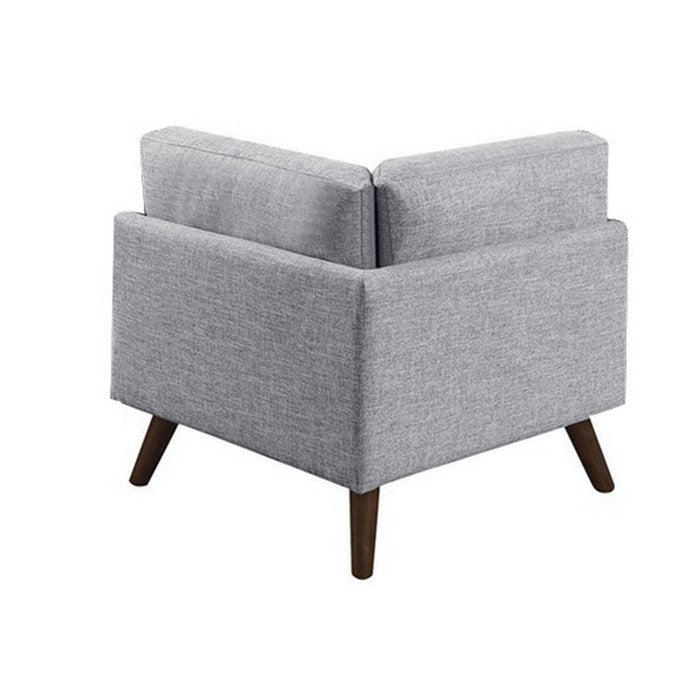 Fabric Upholstered Corner Chair with Tufted Back and Splayed Legs, Gray