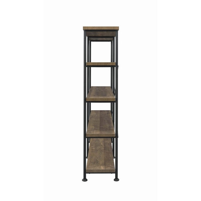 4 Tier Wood and Metal Frame Bookcase with Criss Cross Design, Rustic Brown
