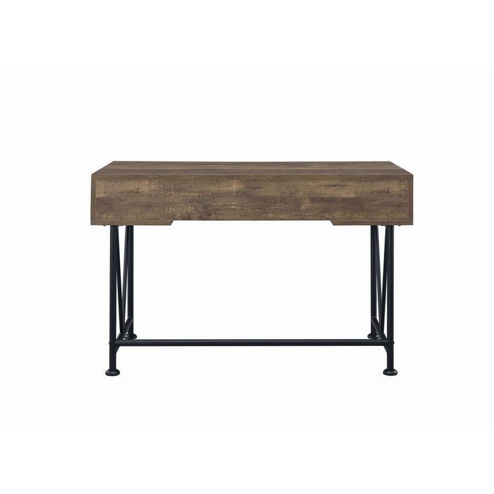 Traditional Style Wooden Writing Desk with 3 Drawers, Rustic Oak and Black