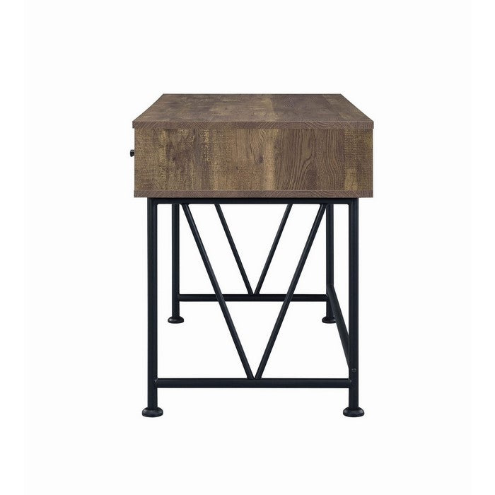 Traditional Style Wooden Writing Desk with 3 Drawers, Rustic Oak and Black