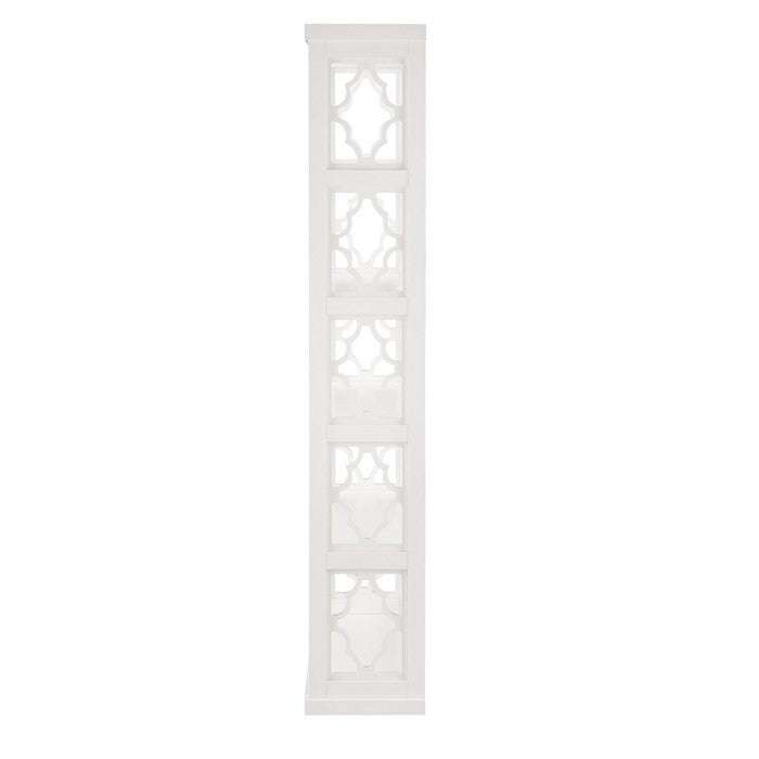 5 Tier Wooden Frame Bookcase with Quatrefoil Cutout, White