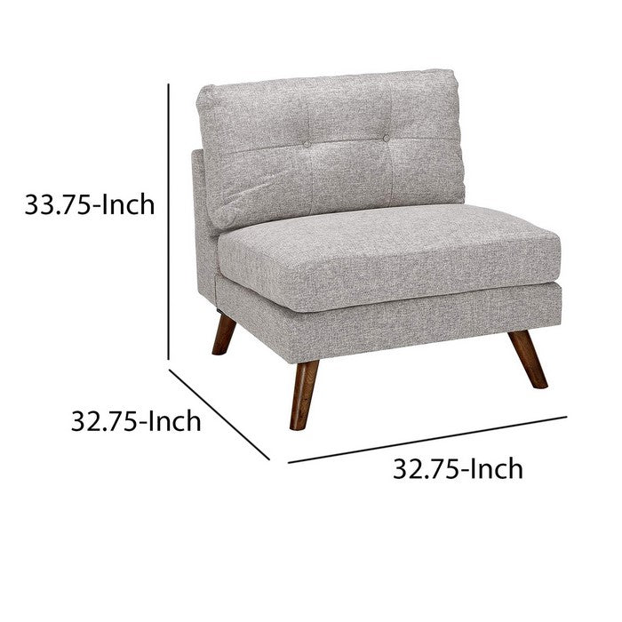 Fabric Upholstered Armless Chair with Tufted Back and Splayed Legs, Gray
