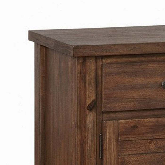 Plank Style Wooden Nightstand with 1 Drawer and 2 Doors, Bourbon Brown