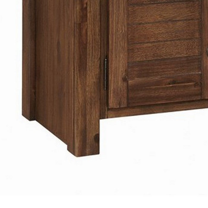 Plank Style Wooden Nightstand with 1 Drawer and 2 Doors, Bourbon Brown