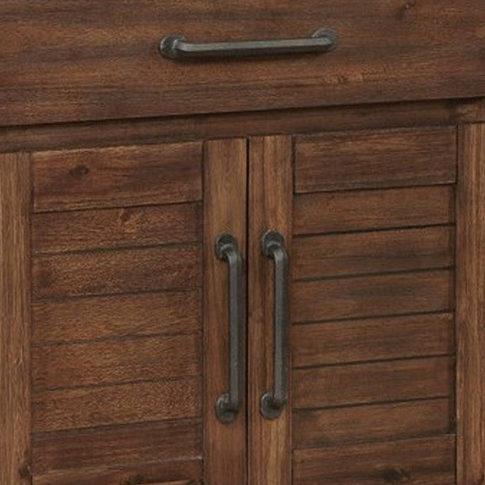 Plank Style Wooden Nightstand with 1 Drawer and 2 Doors, Bourbon Brown