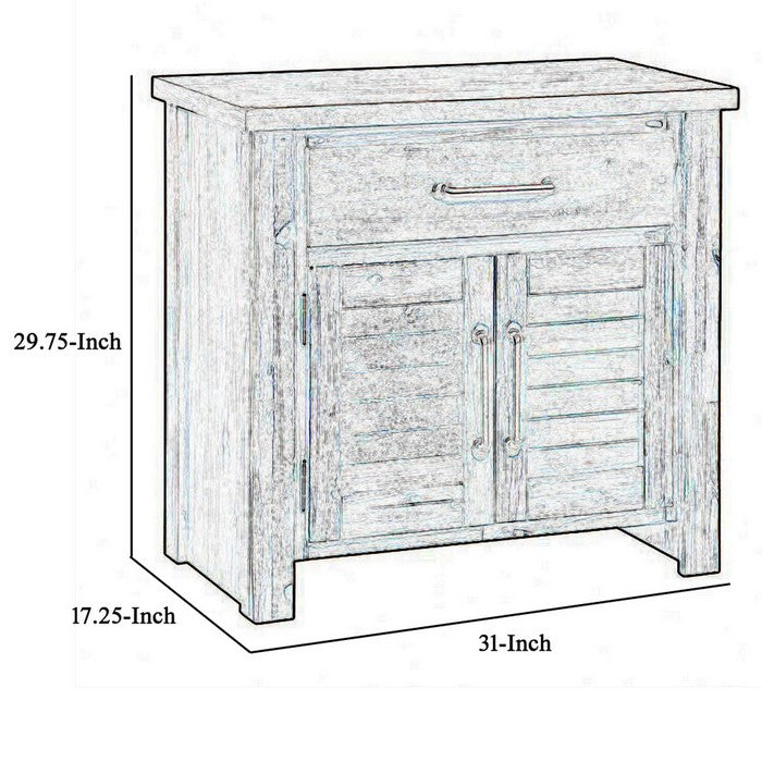 Plank Style Wooden Nightstand with 1 Drawer and 2 Doors, Bourbon Brown