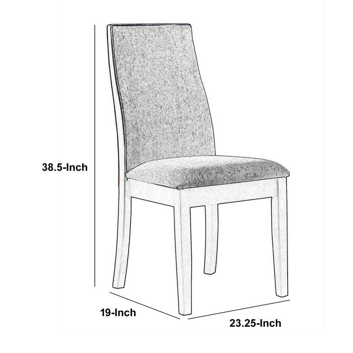 Fabric Upholstered Wooden Dining Chair, Set of 2, Gray and Brown