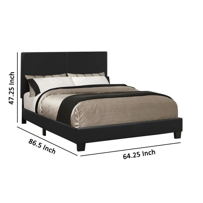 Leatherette Queen Size Wooden Bed with Low Profile Footboard, Black