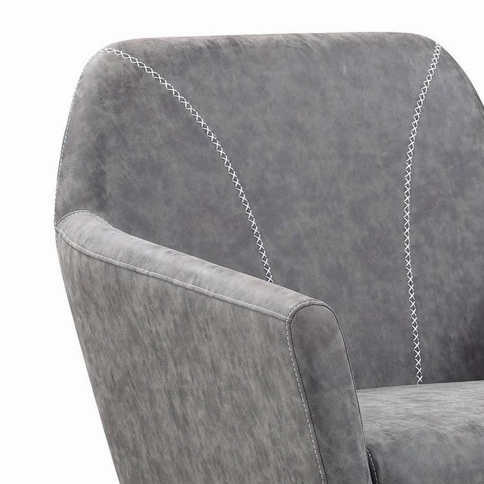 Faux Leather Upholstered Accent Chair with Metal Legs, Gray and Silver
