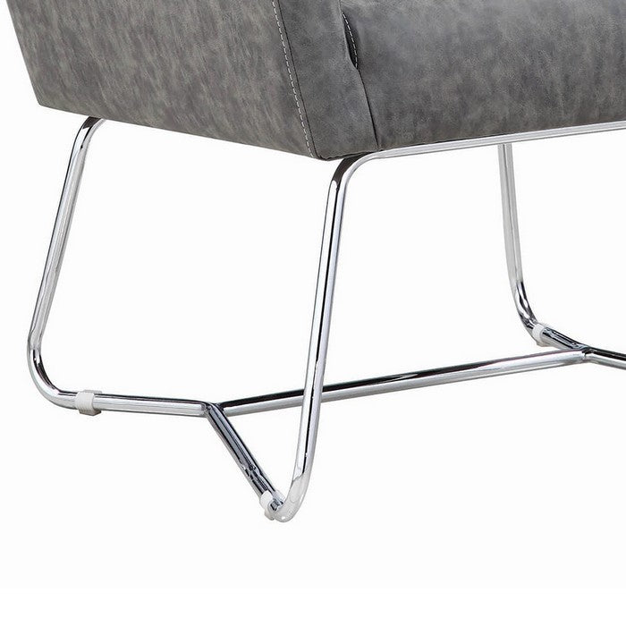 Faux Leather Upholstered Accent Chair with Metal Legs, Gray and Silver