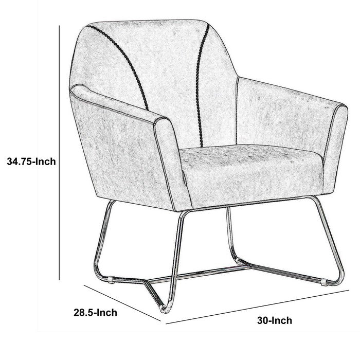 Faux Leather Upholstered Accent Chair with Metal Legs, Gray and Silver