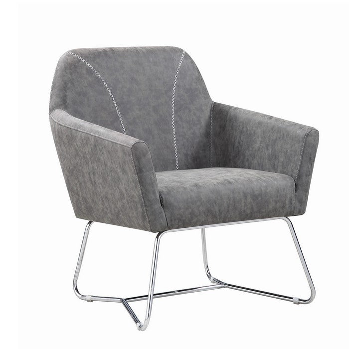 Faux Leather Upholstered Accent Chair with Metal Legs, Gray and Silver