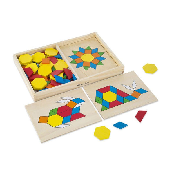 Melissa & Doug Pattern Blocks and Boards - Classic Toy With 120 Solid Wood Shapes and 5 Double-Sided Panels