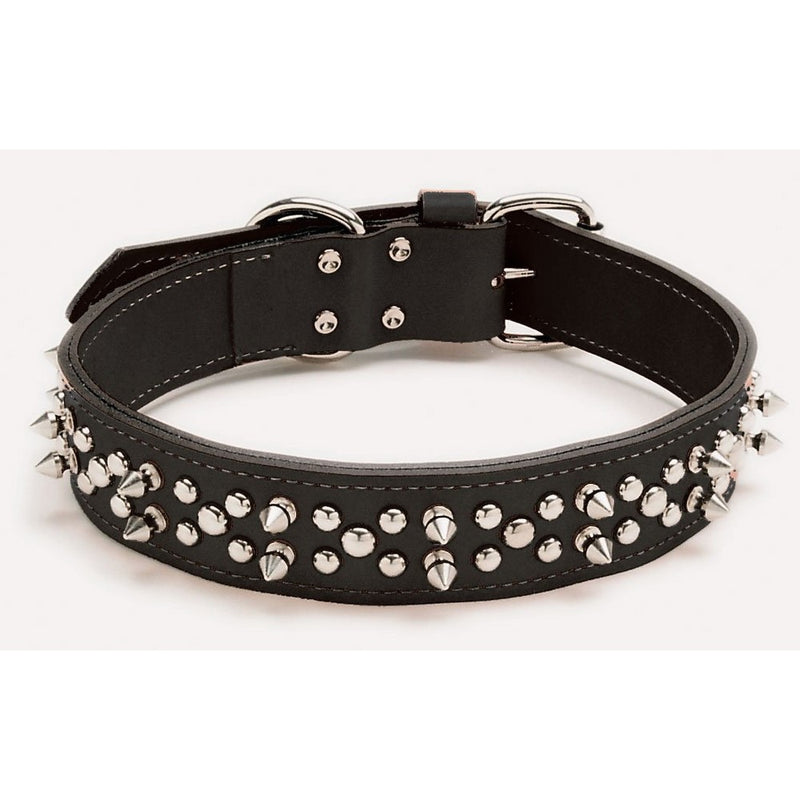 Circle T Oak Tanned Leather Double Row Spiked Collar, 1 1/2"