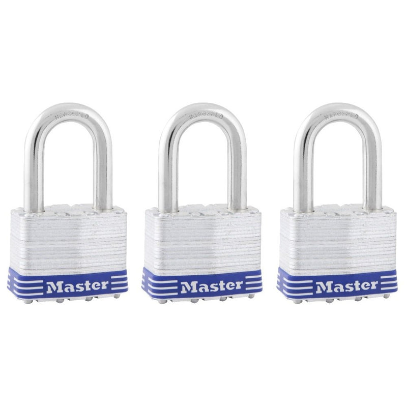 Master Lock 5TRILFPF Keyed-Alike Wide Laminated Pin Tumbler Padlocks, 2-inch, 3-Pack