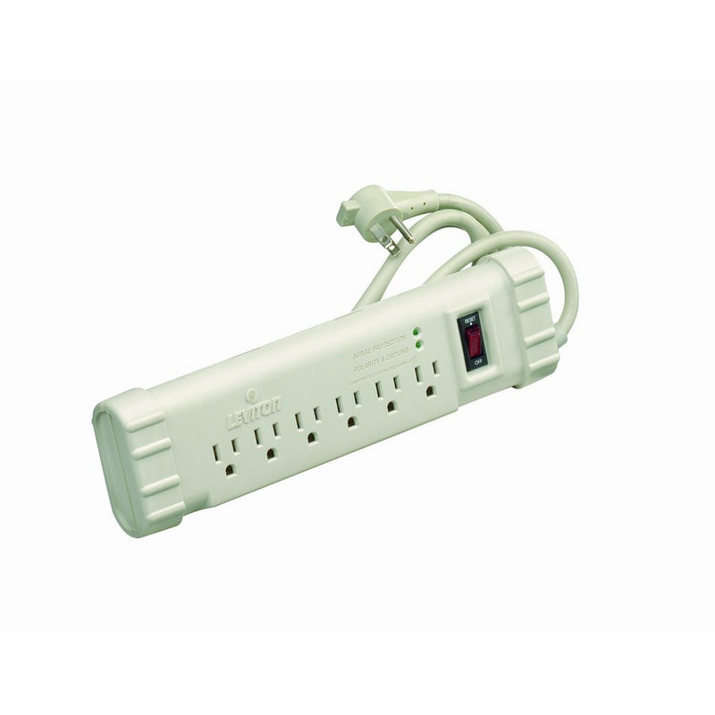 Leviton S1000-PS Office Grade Surge Strip with Six Outlets, 6-Foot Cord, For General Home and Office Use